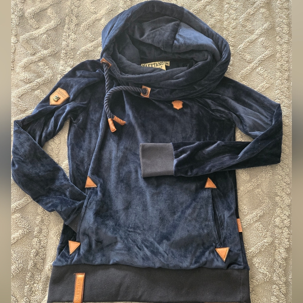 Naketano Dark Blue Hoodie with Tan Details